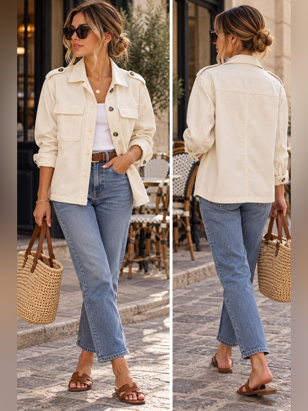 Camaïeu Ivory Cotton Utility Shacket NWT S Workwear Gorpcore